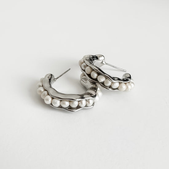 Pearl Hoops - Silver